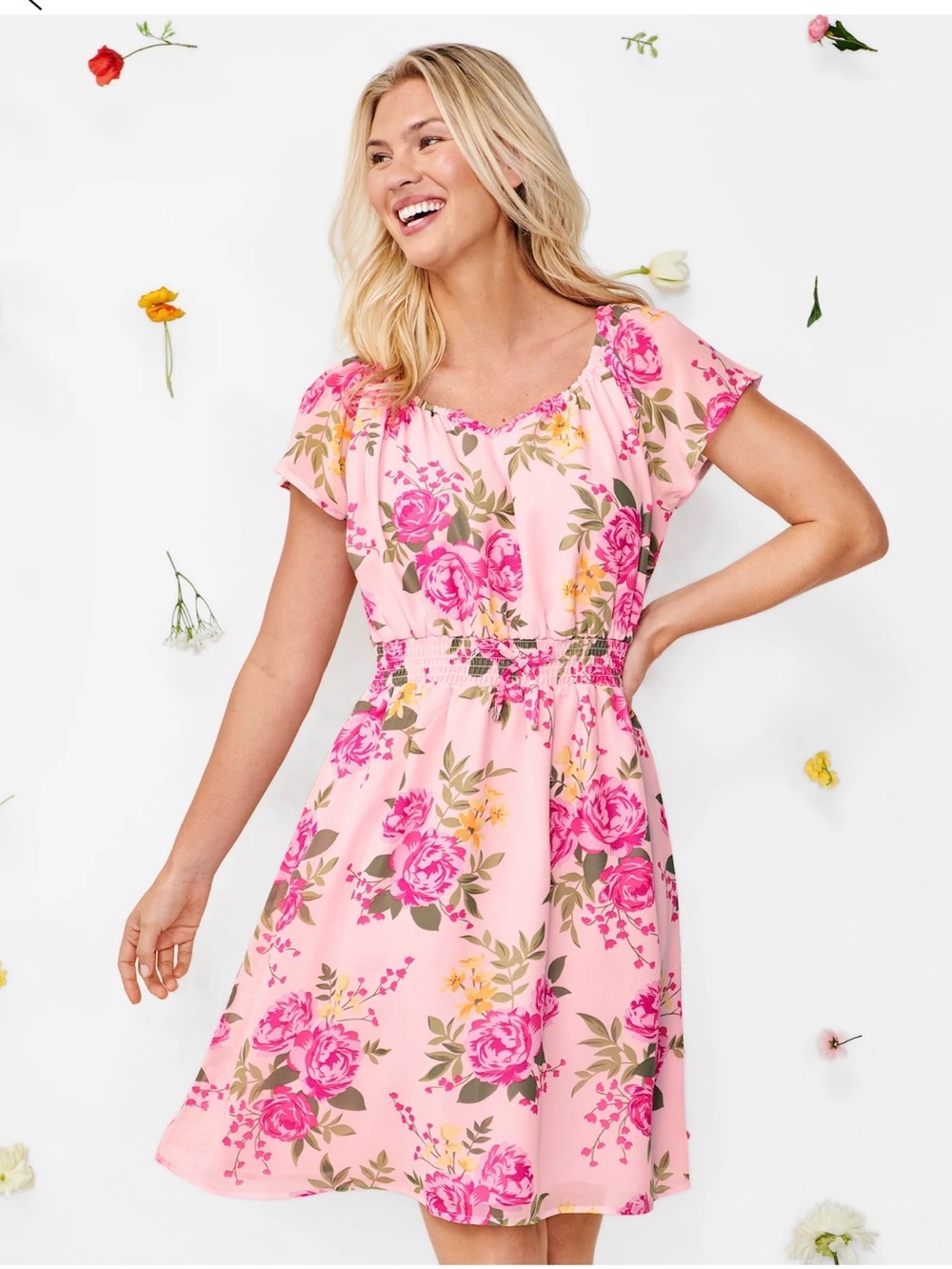 The Children's Place Pink Floral Short-Sleeve Dress